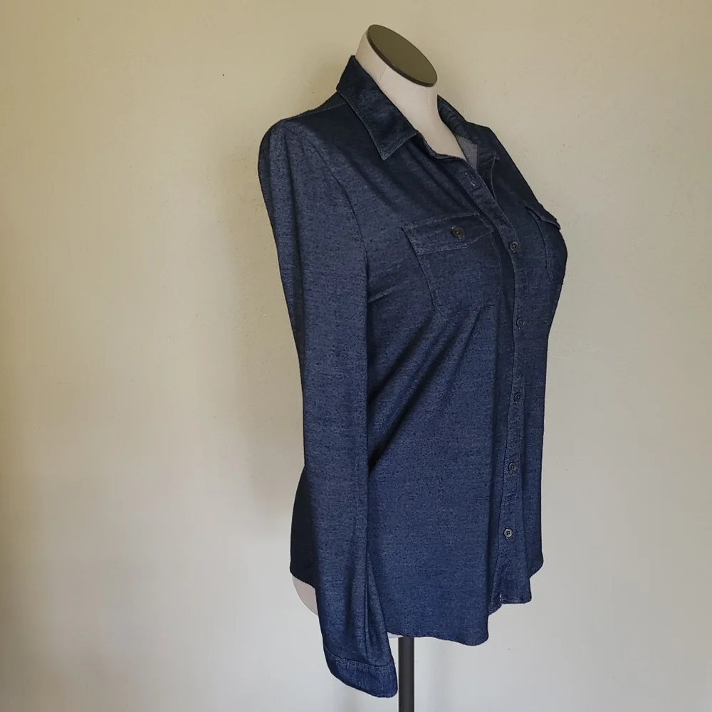 Chambray  Style Button Down Rayon Blend - Picture 5 of 12